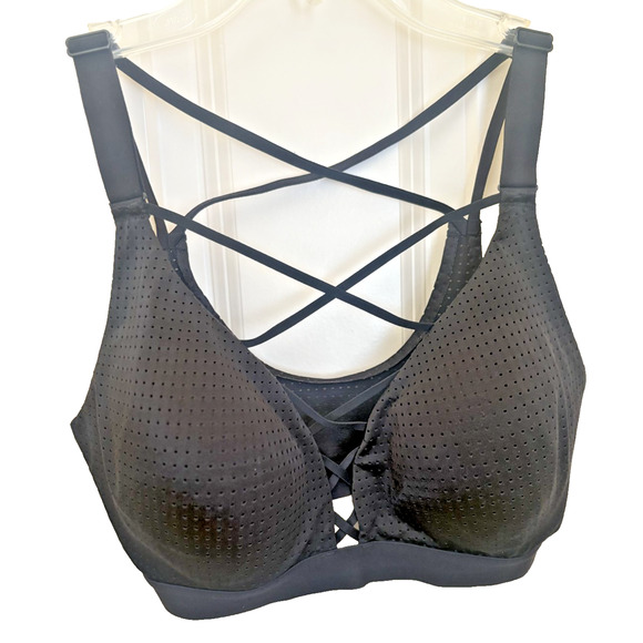 LIGHTWEIGHT by Victoria's Secret Sports Bra Women's Size 32D Black Mesh Strappy - Picture 1 of 4